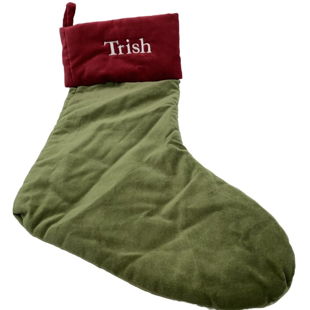 Pottery Barn Trish Velvet Stocking Christmas Holiday Xmas Green Red 19 inch